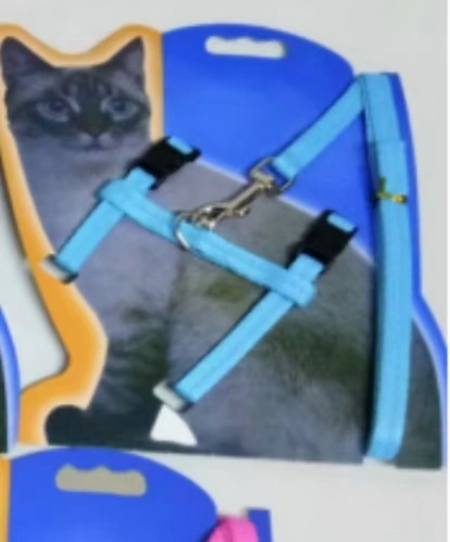 Шлейка с поводком "Веселая прогулка" 120см цвет светло - голубой