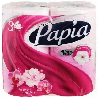 Бумага туалетная PAPIA 3 сл., 4 рул., Таинственный сад