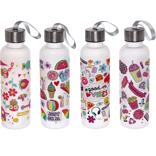 Бутылка питьевая пластиковая 600мл "Летний микс", микс цветов