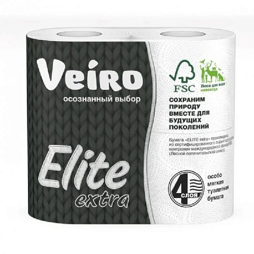 Бумага туалетная VEIRO Elite Extra 4 сл., 4 рул., белая