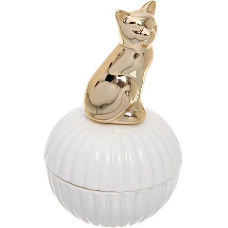 Шкатулка керамическая "GOLD Podarok", кошка, цвет белый, 8*13*3см (в инд. коробке)