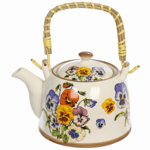 Чайник заварочный керамический 700мл с ситом "Фиалки"