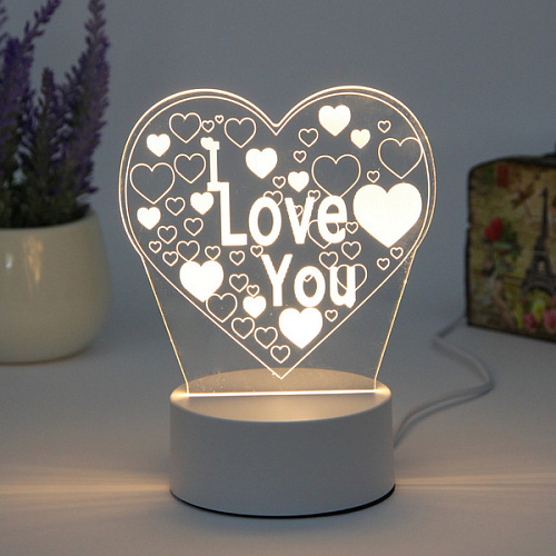 Светильник ночник "3D-I LOVE YOU" на пластиковой подставке, с включателем USB