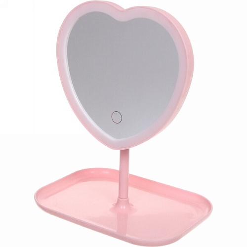 Зеркало настольное с подсветкой на подставке "Mary Touch - Heart", цвет розовый, USB, 20*29см