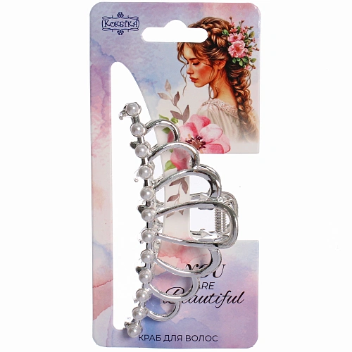 Заколка - краб для волос на блистере PREMIUM, диадема, цвет серебро и золото, 9,5см_7