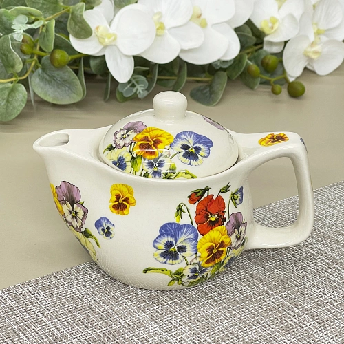 Чайник заварочный керамический 350мл с ситом Фиалки_8