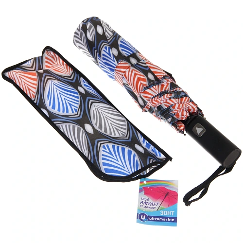 Зонт женский полуавтомат Ultramarine- Маниока, микс 6 цветов, 8 спиц, d-100см, длина в слож виде 28см, голубые цветы_17