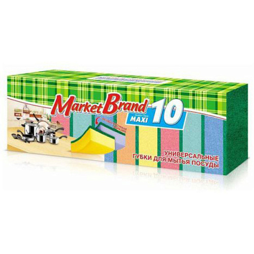 Губка для мытья посуды 10шт макси "Маркет Бренд" 