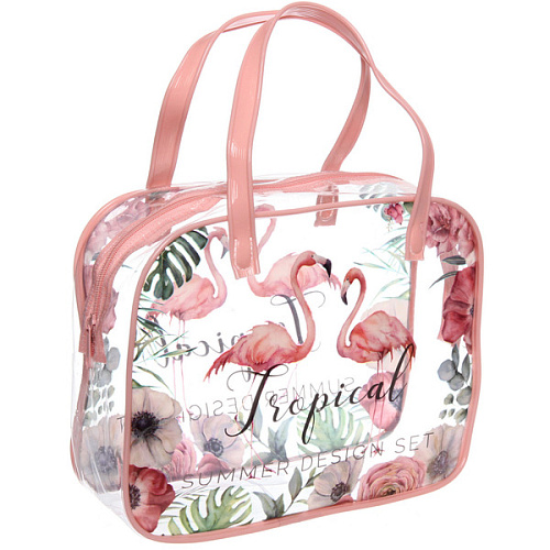 Косметичка прозрачная "MALINKA SHOP", фламинго, цвет окантовки розовый, 20*16*7