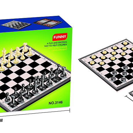 Игра настольная 3 в 1 Шахматы+Нарды+Шашки, 24*24 см 