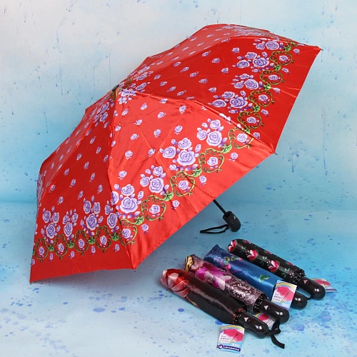 Зонт женский полуавтомат Ультрамарин - Венера, микс 6 цветов, 8 спиц, d-100см, длина в слож виде 28см, голубые цветы_4