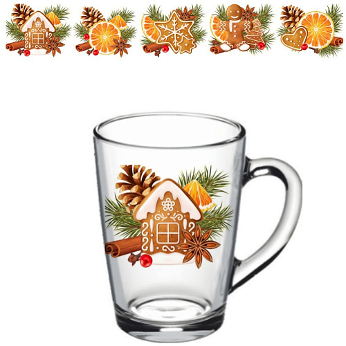 Кружка стеклянная 300мл "Со вкусом праздника"  5 видов D1334/20