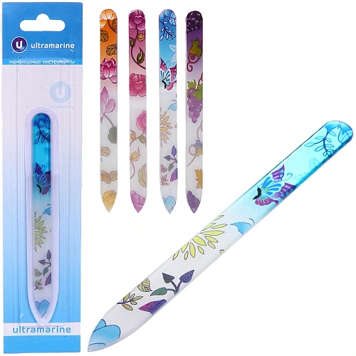 Пилка для ногтей стеклянная на блистере "Ultramarine", ручка цветная в ассортименте 14см.