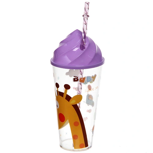Стакан пластиковый 500мл Джунгли с трубочкой_5