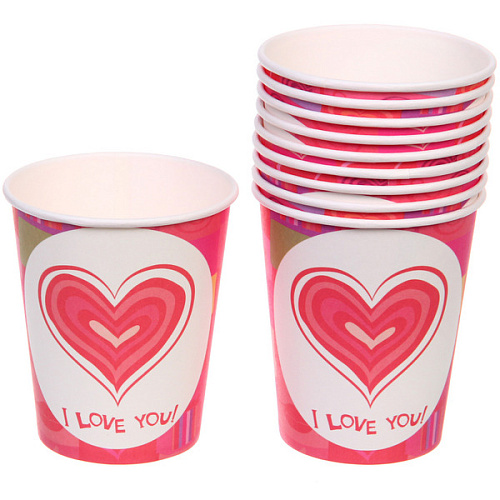 Стакан бумажный 0,2л в наборе 10 шт "Love you"
