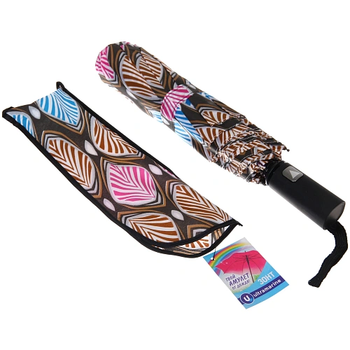 Зонт женский полуавтомат Ultramarine- Маниока, микс 6 цветов, 8 спиц, d-100см, длина в слож виде 28см, голубые цветы_22