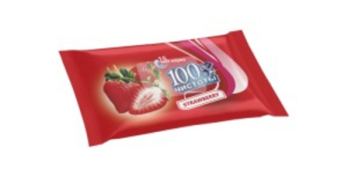 Салфетки влажные "100% Чистоты"  с ароматом клубники 15 шт