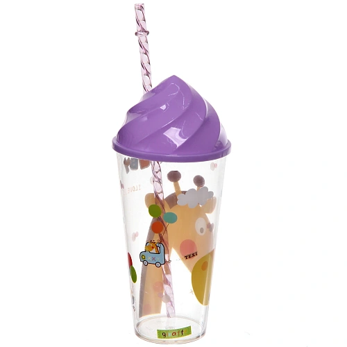 Стакан пластиковый 500мл Джунгли с трубочкой_6