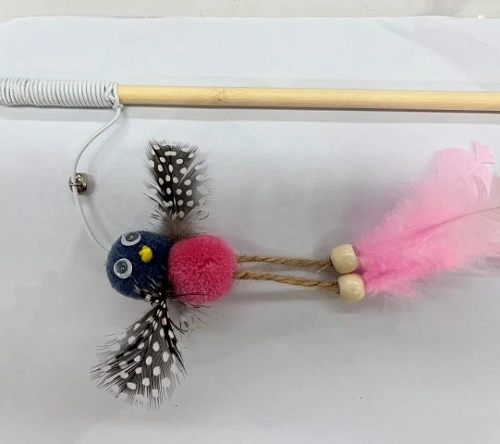 Игрушка - дразнилка на палочке "ЦапЦап", птичка, розовые перья, 40*85см 