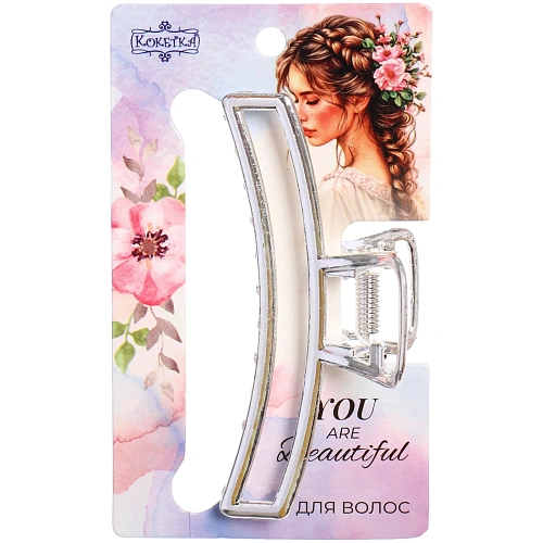 Заколка - краб для волос на блистере PREMIUM, фиджи, цвет серебро и золото, 8см●_9