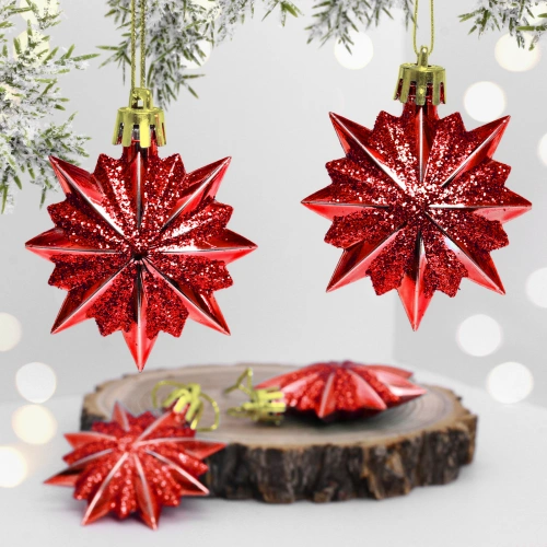 Ёлочные игрушки "Таинственное очарование" Звезда остроконечная 6 см (набор 4 шт), красный