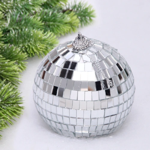 Новогодний шар 10 см "Shining Disco", Серебро