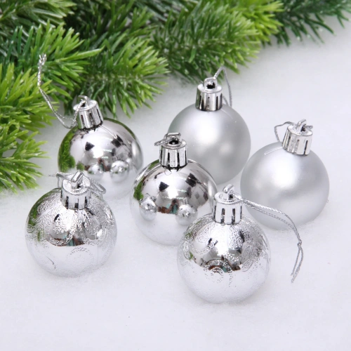 Новогодние шары 4 см (набор 6 шт) "Микс фактур", серебро