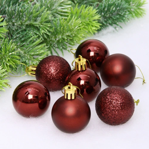Новогодние шары 4 см (набор 24 шт) "Микс фактур", темный рубин