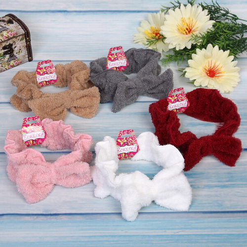 Повязка на голову Кокетка - Махровый бантик, микс 5 цветов, 239см_11