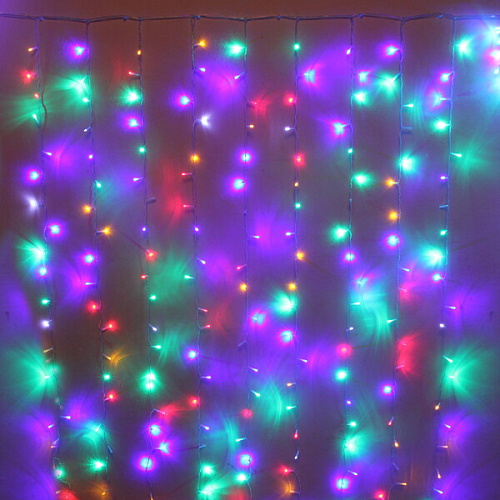 Гирлянда для улицы ЗАНАВЕС "Мерцание" ш2* в1,5 м 320 ламп LED, прозрач.пров,1 реж.,IP-54, Мультицвет, белый мерцает (возможность соединения)