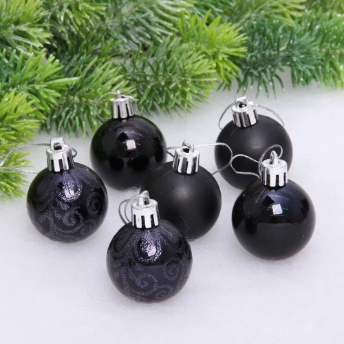 Новогодние шары 4 см (набор 6 шт) "Микс фактур", черный