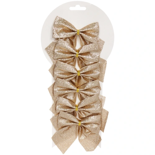 Бант на ёлку "Зимнее очарование" 8,5*9 см (набор 6 шт), Шампань