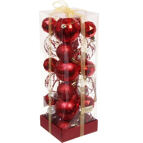 Набор шаров Winter magic 6 см + 4 см (24 предмета), Красный_3