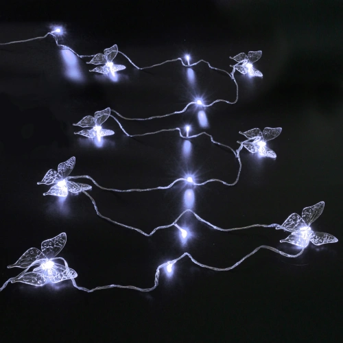 Гирлянда для дома НИТЬ "Бабочка" 8м 20 ламп LED, 10 насадок (10,5*7,6 см), прозр. провод, пост.свечение, IP-20, Белый (возможность соединения)
