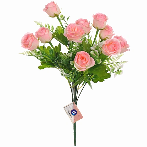 Искусственные цветы Розовый букет 42см 10 цветков розовые_3