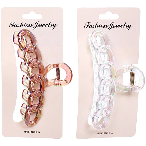 Заколка-краб для волос Мон Пион, цепочка, микс 6 цветов, 11см (Блистер)_3