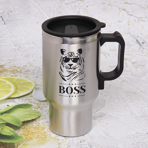 Термокружка 450мл, с подогревом от прикуривателя BOSS Тигр  Серп и молот_4