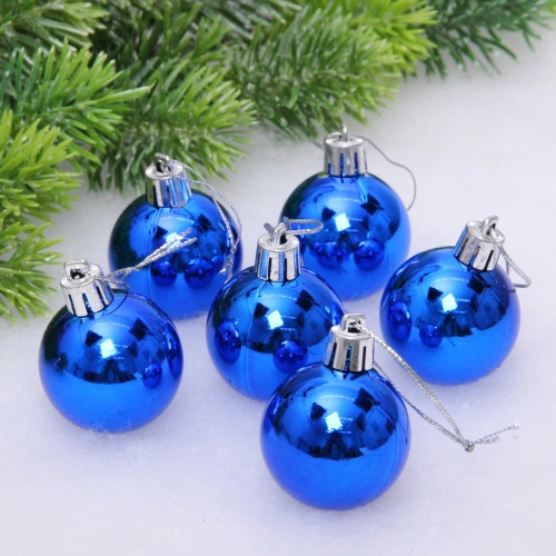 Новогодние шары 4 см (набор 6 шт) "Глянец", синий