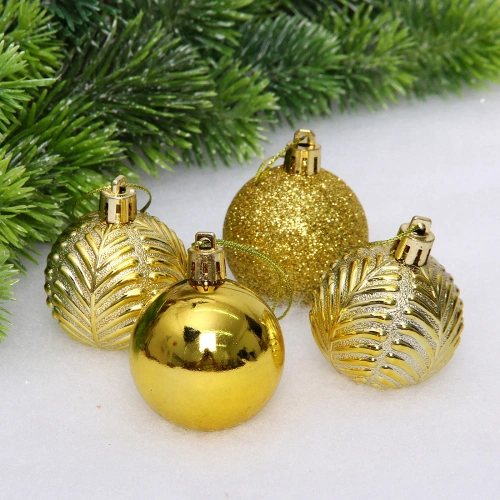 Новогодние шары 5 см (набор 4 шт) "Микс фактур", золотой