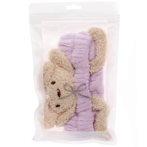 Повязка на голову косметическая ДАЙМОНД Ми, зайки с лапками, цвет лавандовый, серый, и бежевый, 2055см (ZIP пакет)_4