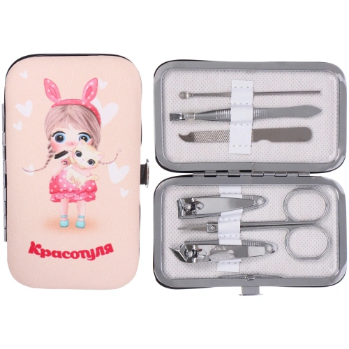 Набор для маникюра в футляре 6 предметов "КРАСОТУЛЯ!",11*6,5см (разработка РЦ Восток / пакет с подвесом)