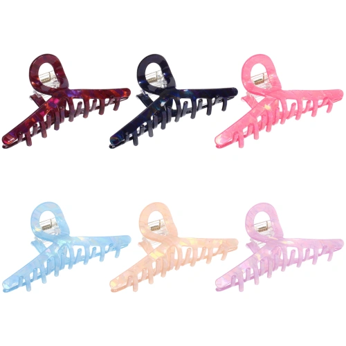 Заколка - краб для волос "AKS-EMPIRE", петля, микс 6 цветов, 11*4,5см