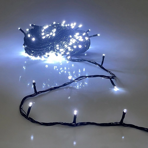 Гирлянда для улицы 15м 180 ламп LED чёрный провод, 8 реж, IP-54, Белый (возможность соединения)