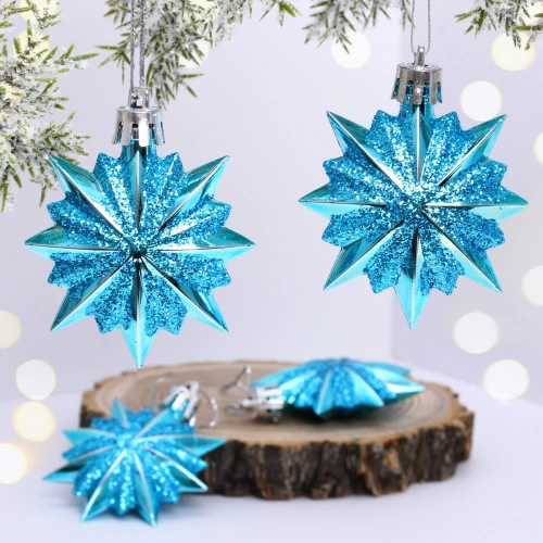Ёлочные игрушки "Таинственное очарование" Звезда остроконечная 6 см (набор 4 шт), голубой