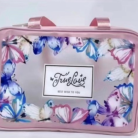 Косметичка прозрачная "MALINKA SHOP", бабочки, цвет розовая пудра, 30*21*10см