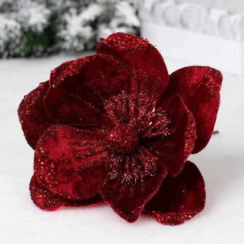 Украшение новогоднее "Пуансеттия - Пастель" 20 см, Бордовый