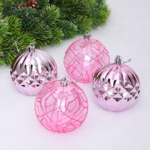Набор шаров "Волшебные узоры " 8 см (в наборе 4 шт), Розовый