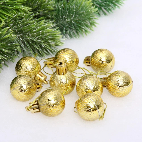 Новогодние шары 3 см (набор 9 шт) "Рельефный узор", золотой