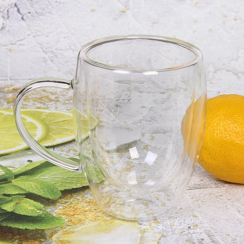 Кружка стеклянная с двойными стенками 350мл Хай-Тек высокая_4