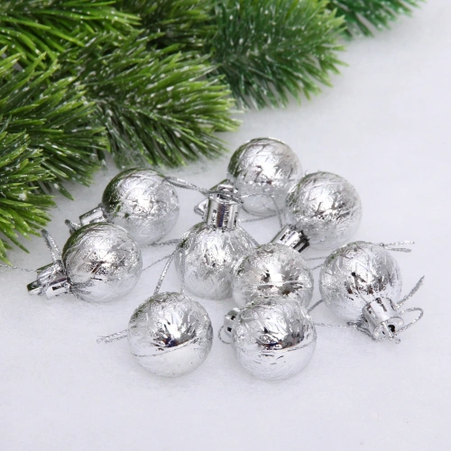 Новогодние шары 3 см (набор 9 шт) "Рельефный узор", серебро